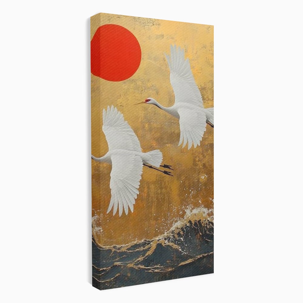 Tablou canvas cu tablou canvas cu doi cocori, fara rama, pe sasiu de lemn